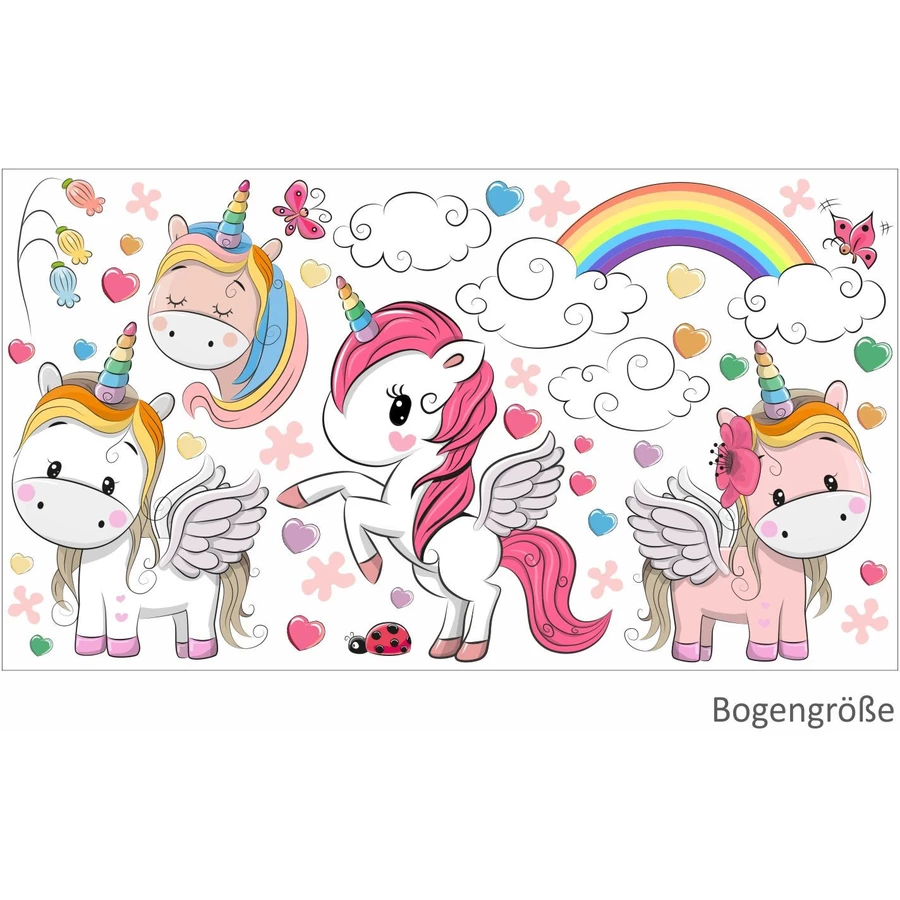 Nikima Wandtattoo 086 Wandtattoo Einhorn Regenbogen Kinderzimmer Sticker Aufkleber bunt