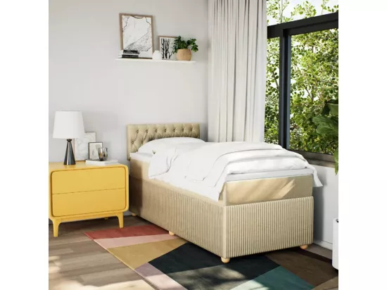 Sommier à lattes de lit et matelas Crème 90x190 cm Tissu