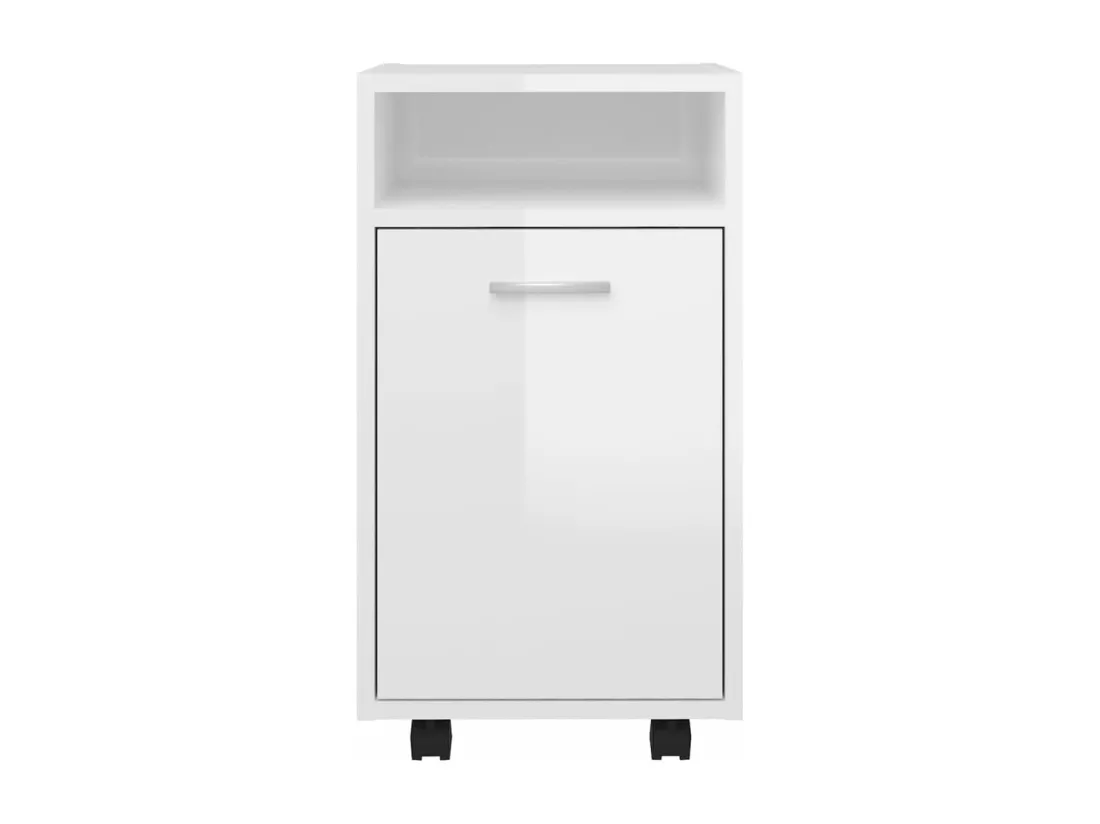 Armoire latérale avec roues Blanc brillant Bois d'ingénierie