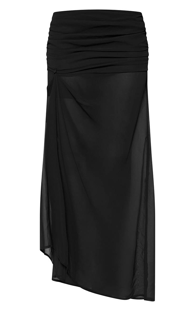 Noir Jupe Mi-longue En Mousseline Avec Taille Froncée Et Détail Drapé