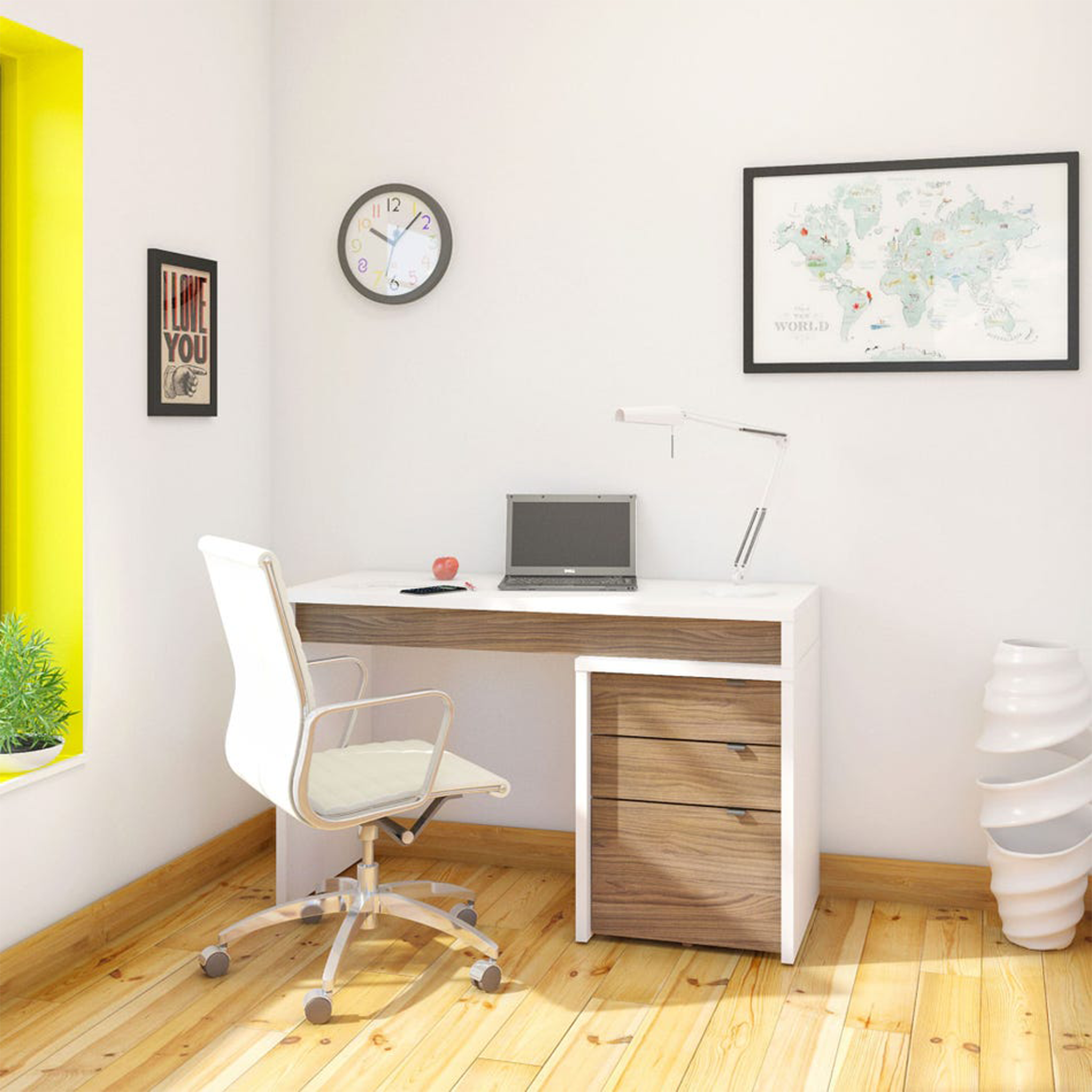 Nexera Ensemble Surface de travail + Filière - Blanc et Noyer