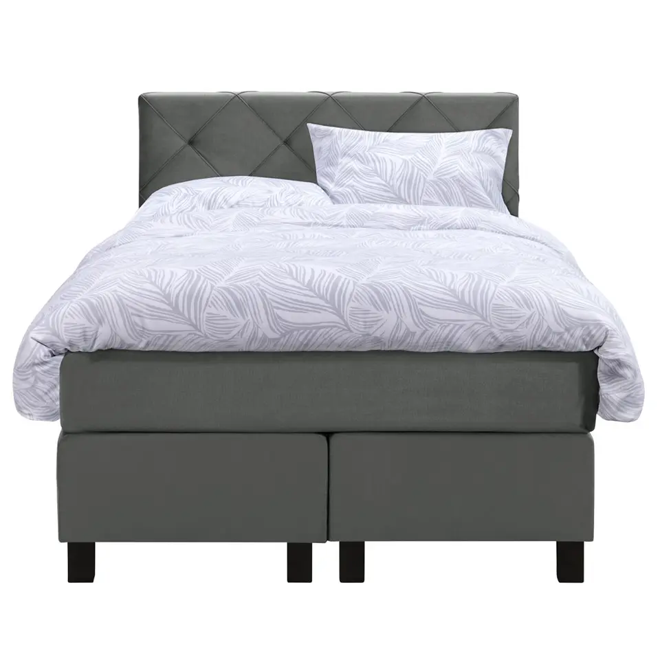 Boxspring Liv geruit - grijs - 120x200 cm - vierkante poot