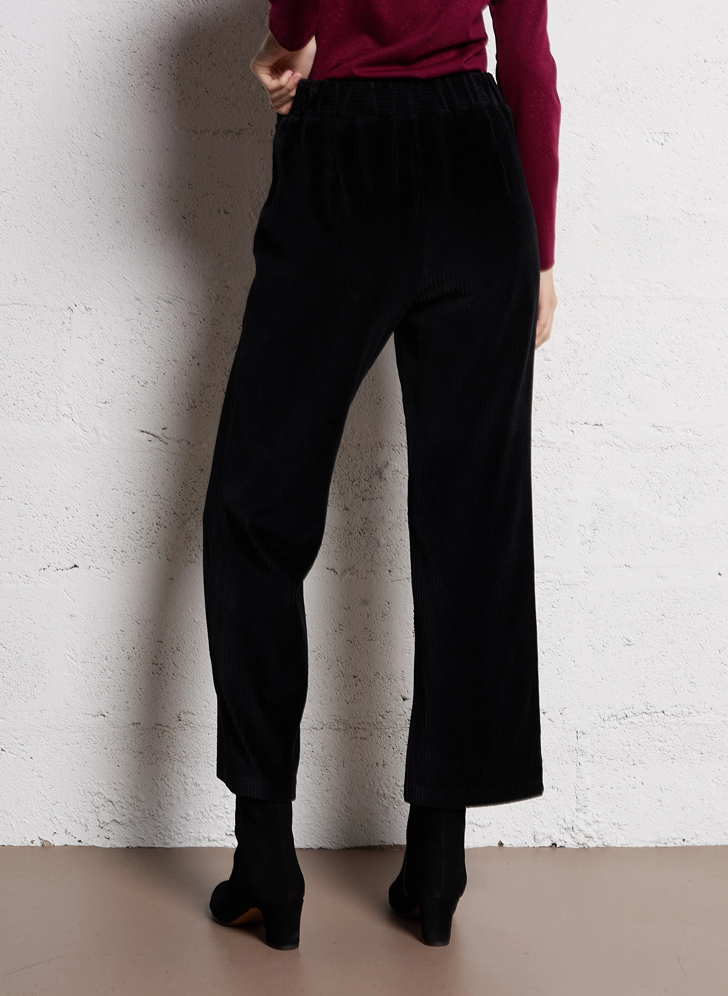 Pantalon droit en coton mélangé | Noir