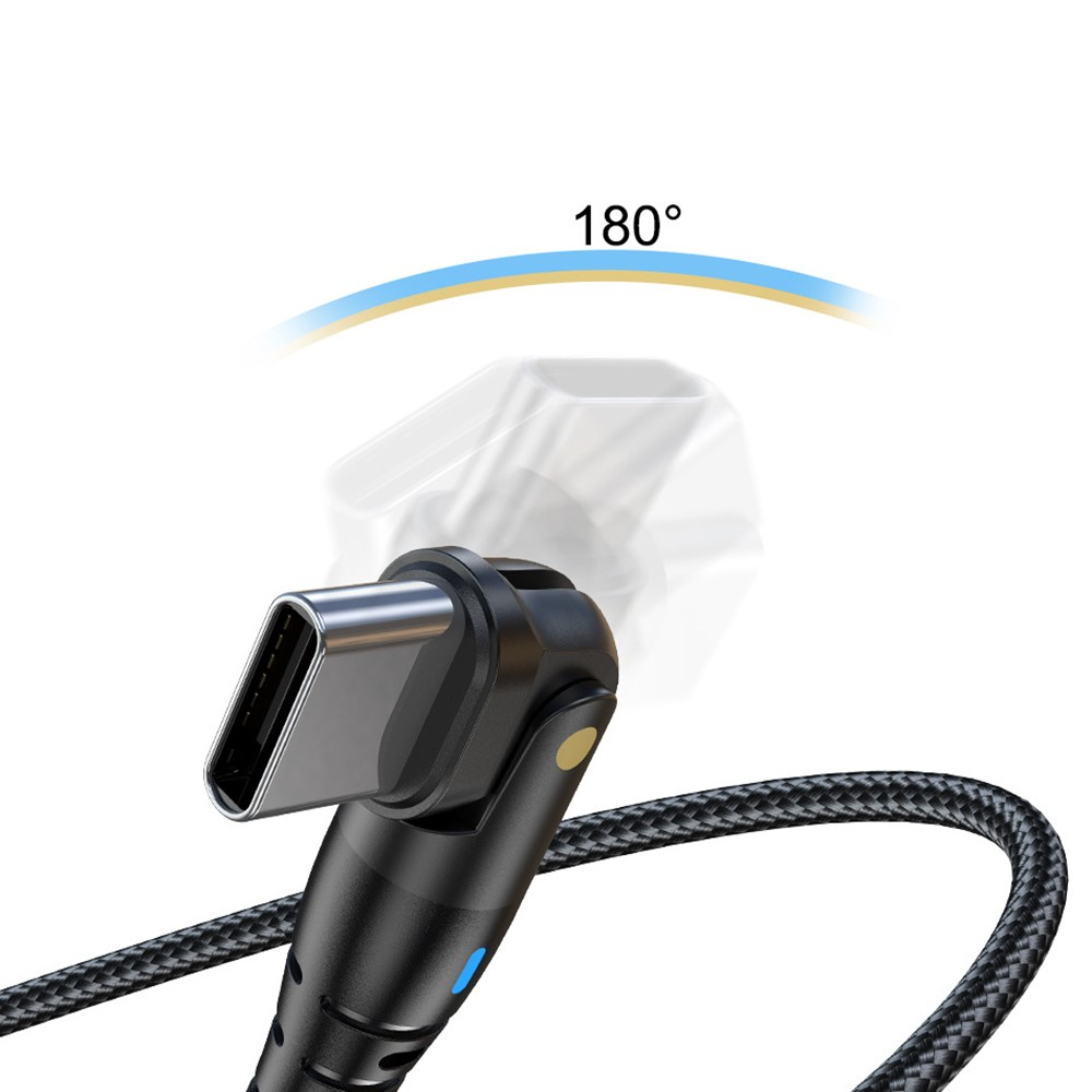(2m) 60W USB C auf USB C 180 Grad Winkel Ladekabel Nylon Datenkabel mit LED - Violett