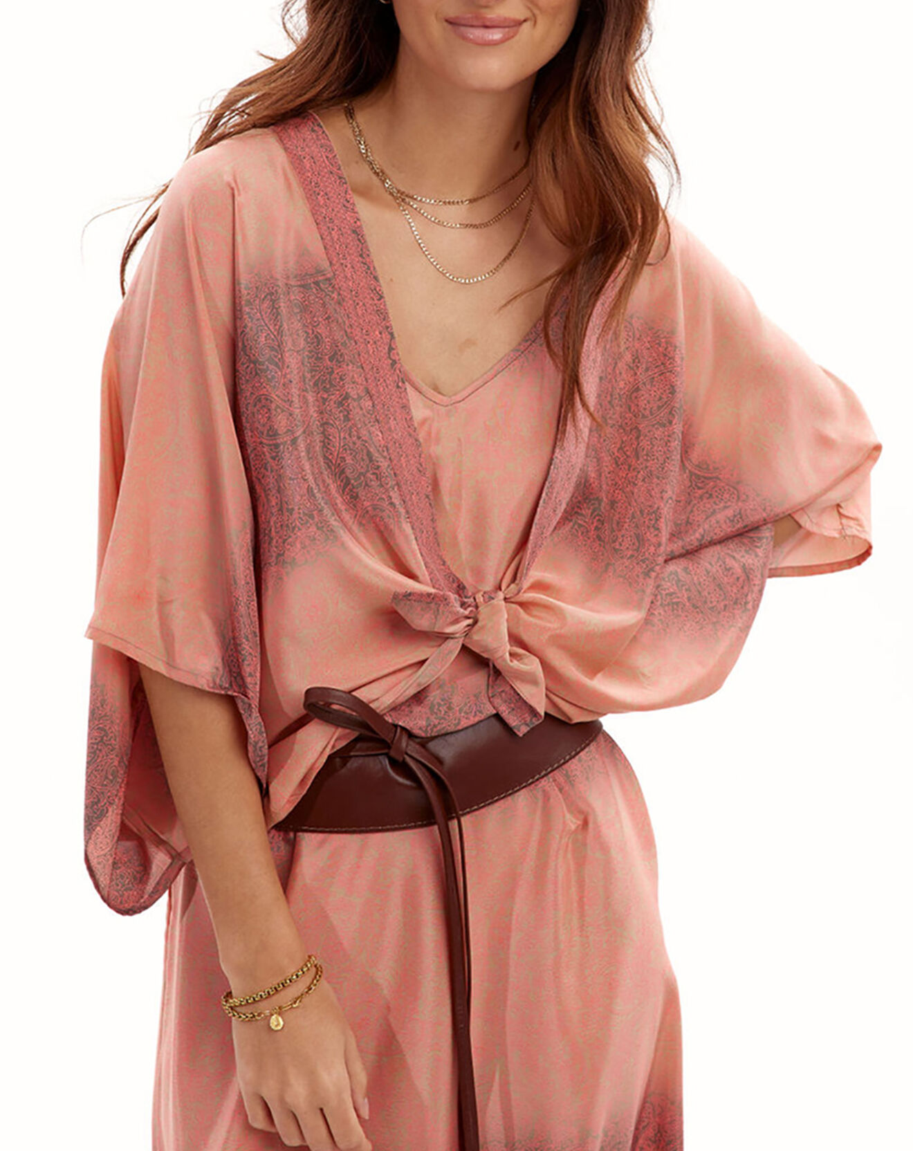Lauren Vidal Kimono en Soie mélangée Sasha rose