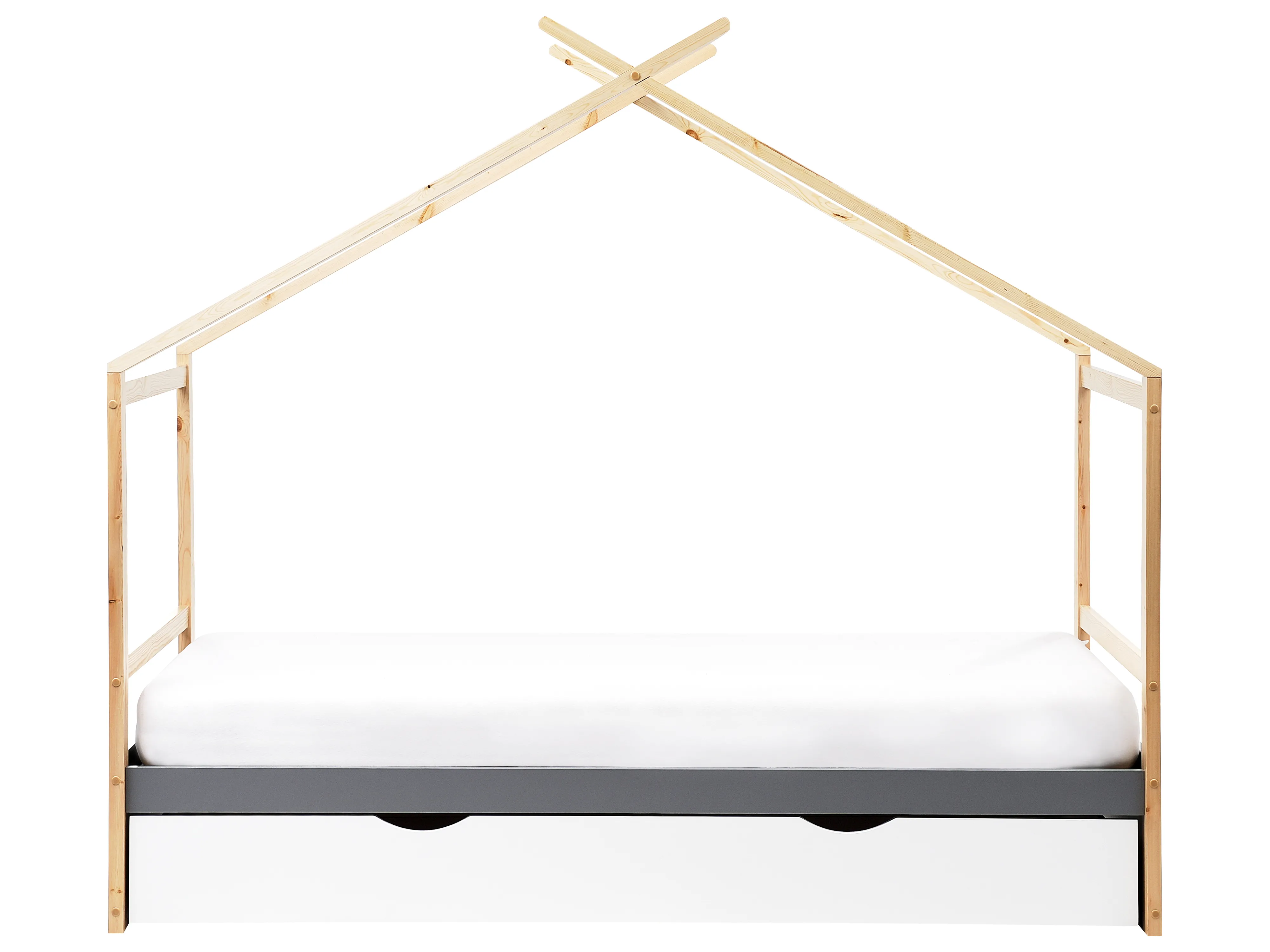 Kinderbed Huis Dennenhout ORGEVAL 90 x 200 cm met opbergruimte Grijs