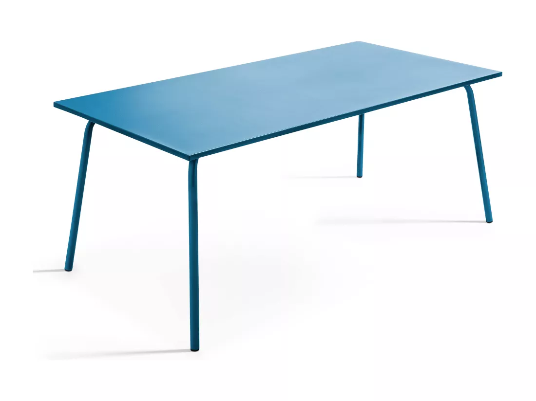 Ensemble table de jardin et 8 fauteuils en métal bleu pacific - Palavas