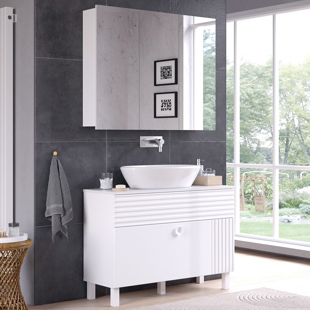 Vicco Spiegelschrank Sola 100 x 79,8 cm, Weiß, Schrank mit 3 Türen, Badezimmer