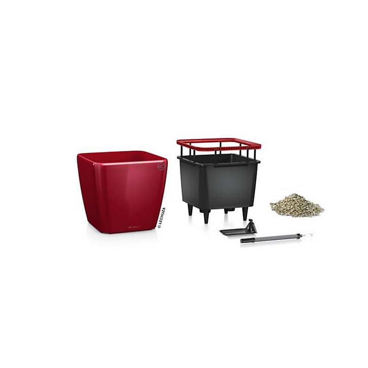 Pot carré Lechuza Premium LS rouge scarlet brillant 35 x 35 x h.33 cm