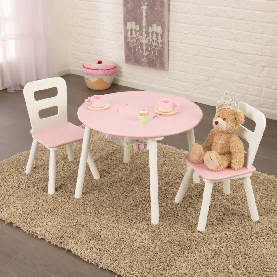 KidKraft® Runder Aufbewahrungstisch mit zwei Stühlen, weißrosa