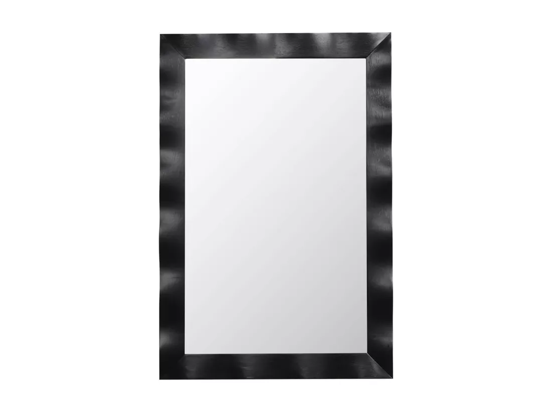 Miroir Mural Rectangulaire 106 × 71.5 cm, Cadre en Bois d’Hévéa, Grand Miroir Mural, Suspension Verticale & Horizontale, Miroir Décoratif pour Salon, Salle de Bain, Chambre à Coucher (Noir)