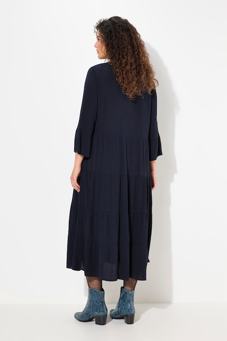 Kleid, A-Linie, Tunika-Ausschnitt, 3/4-Volantarm