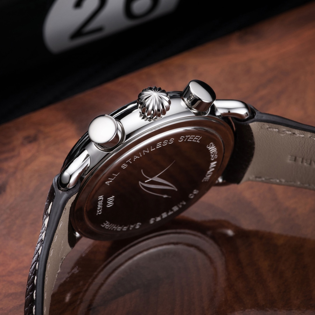 Aerowatch 1942 Quartz Chrono Leder Braun / Silbrig Ø 44mm