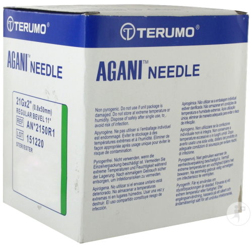 Terumo Agani Aiguille 21Gx2 (0,8x50mm) Regular Bevel Vert 100 Pièces