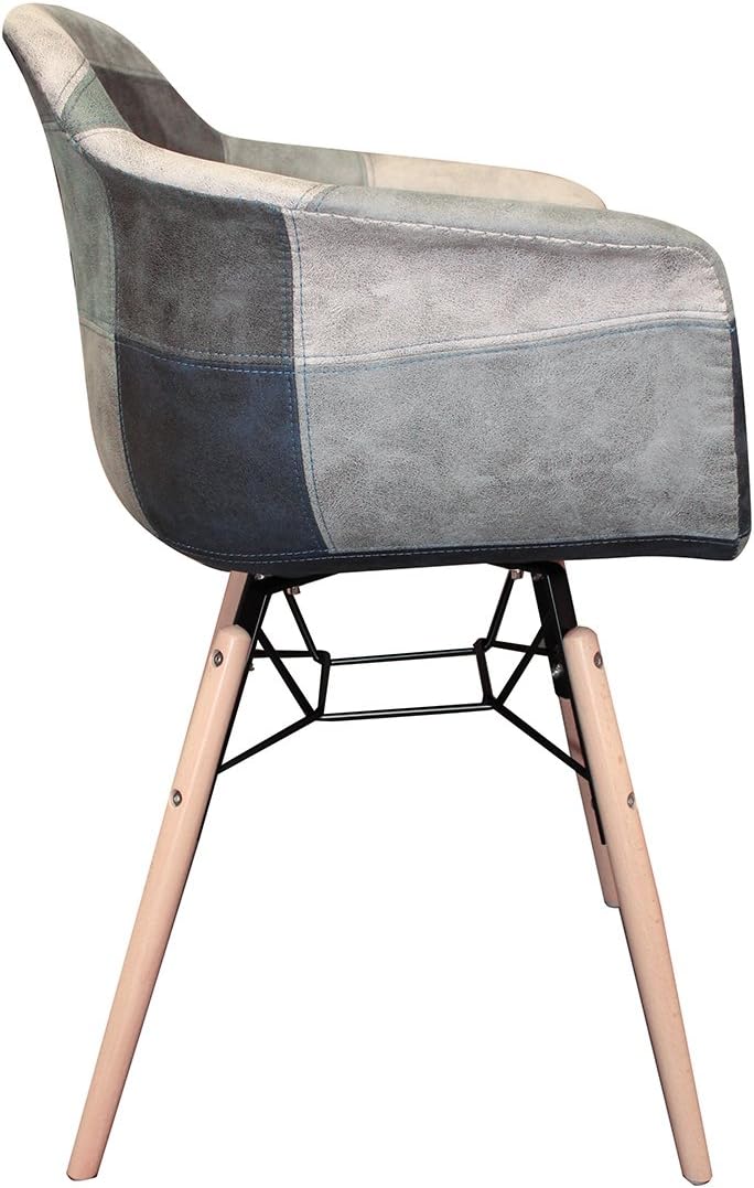 Meubletmoi Sessel Patchwork Blau skandinavisch Vintage – weich im Wildleder-Stil – Füße aus Holz – moderner Industrial – 2 Stück – Sommer