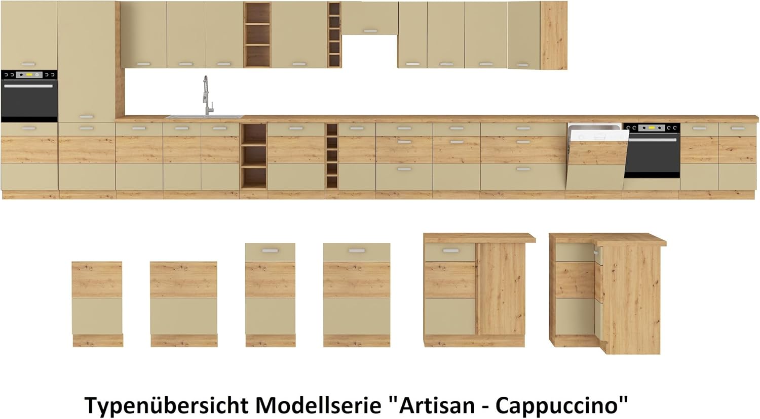 Kuechen-preisbombe Küche Artisan Cappuccino 230 + 120 Küchenzeile Hochglanz Küchenblock Einbauküche