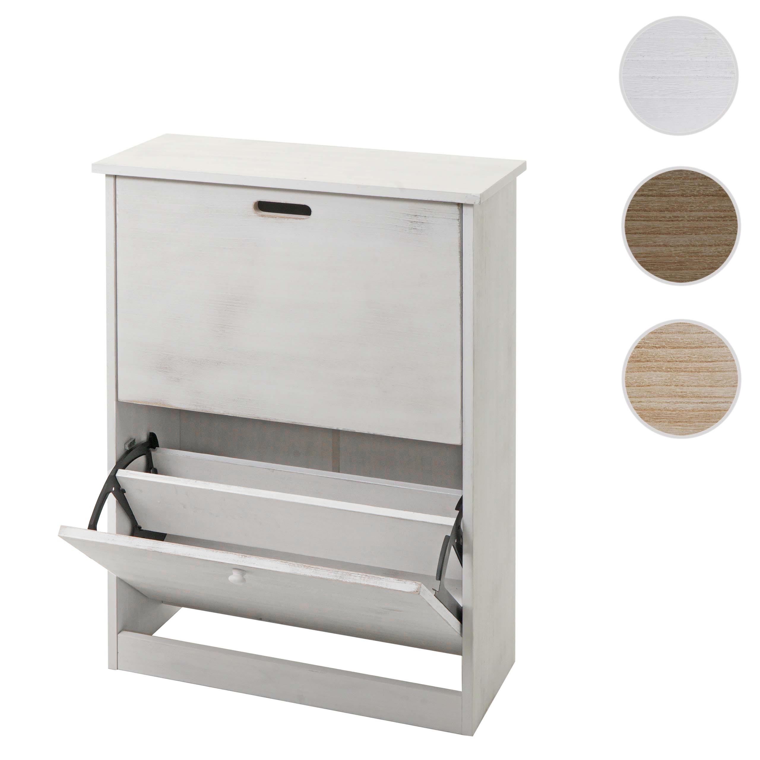 Schuhkipper MCW-K45, Schuhschrank Schuhregal, 81x60x25cm 2 Klappen, MDF aus Paulownia ~ shabby weiß