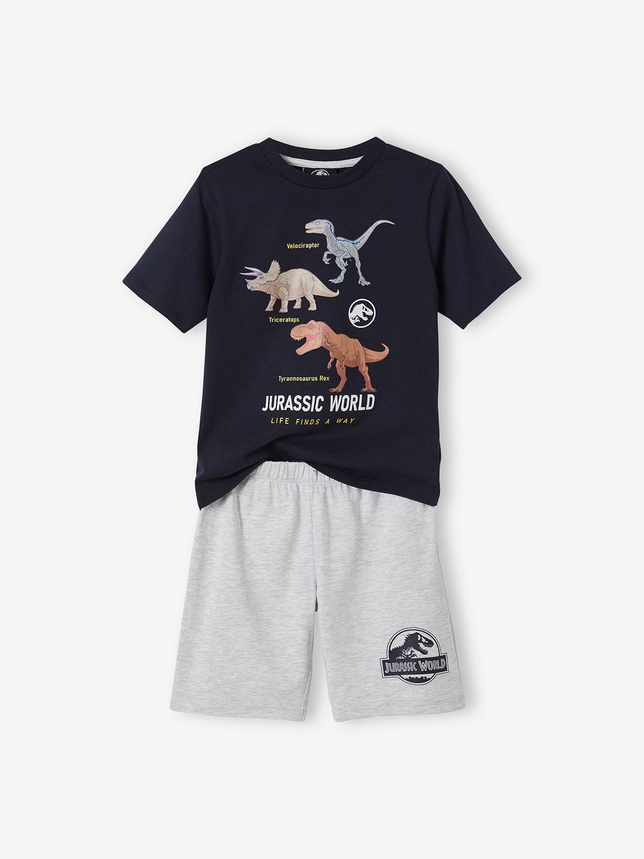 Conjunto de pijama Jurassic World® com shorts, azul escuro liso com estampas.