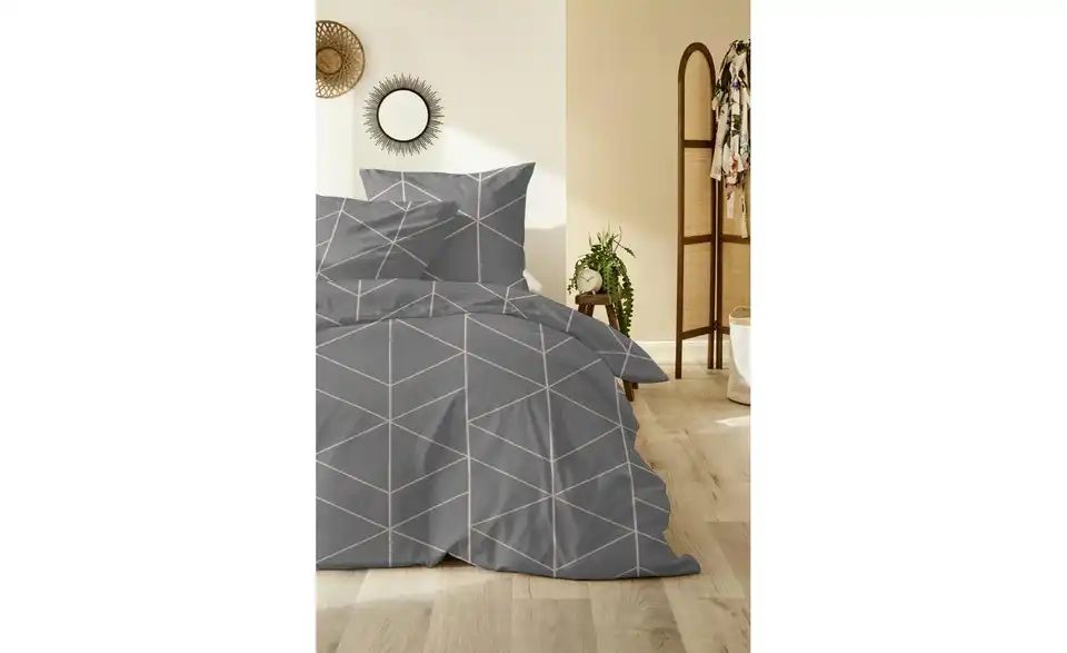 Mako-Satin Bettwäsche-Set Grau 200 cm 135 cm