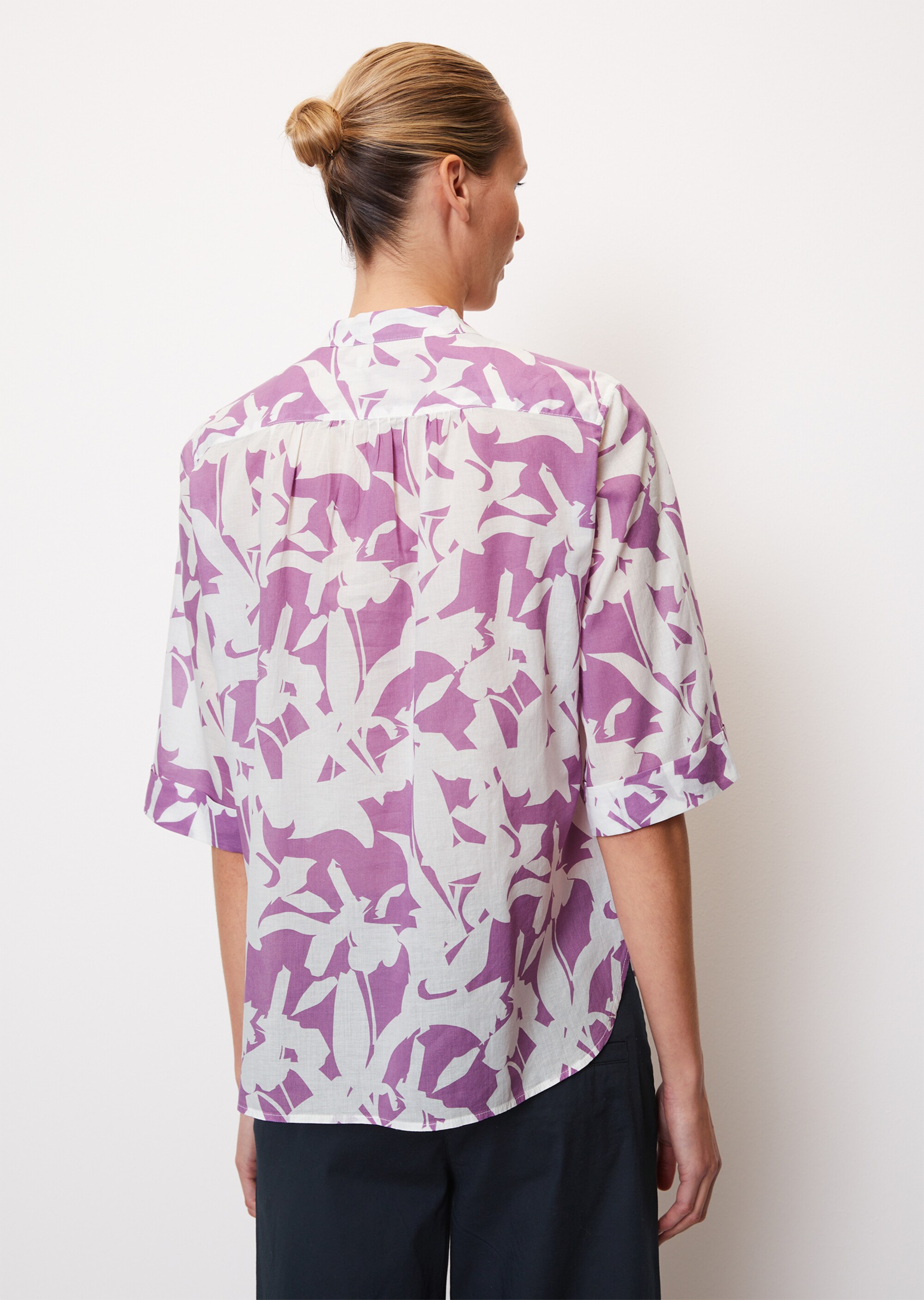 Gemusterte Tunika-Bluse regular aus leichtem Baumwolle-Voile