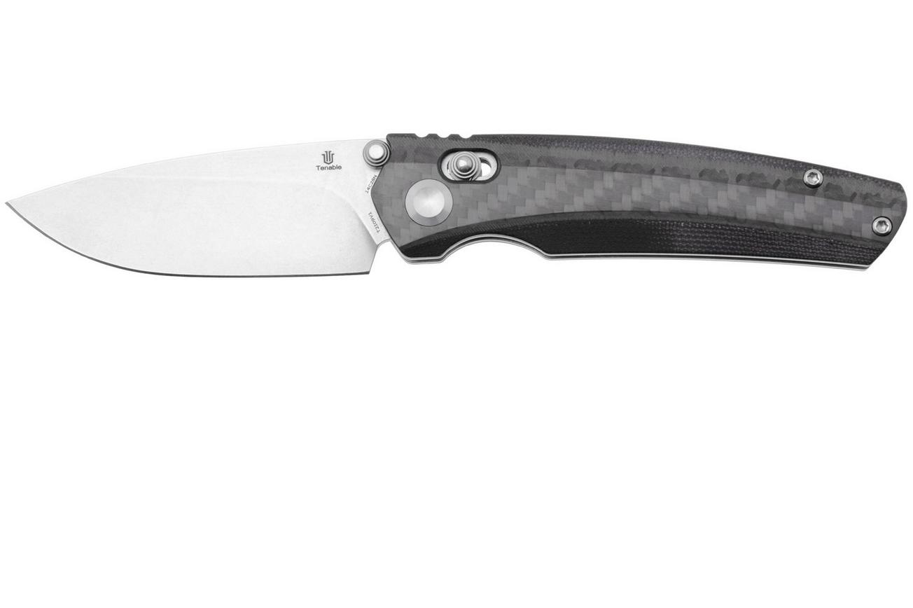 Tenable Knives Raven T2109V1 Stonewashed 14C28N, Twill Carbon Fiber, zakmes, Black Bird Blades design