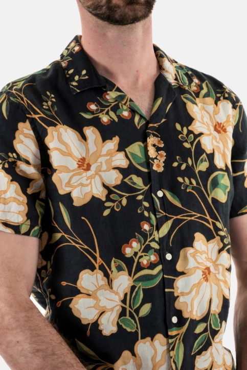 Chemise manches courtes superdry open collar print linen 1wd madeline navy print