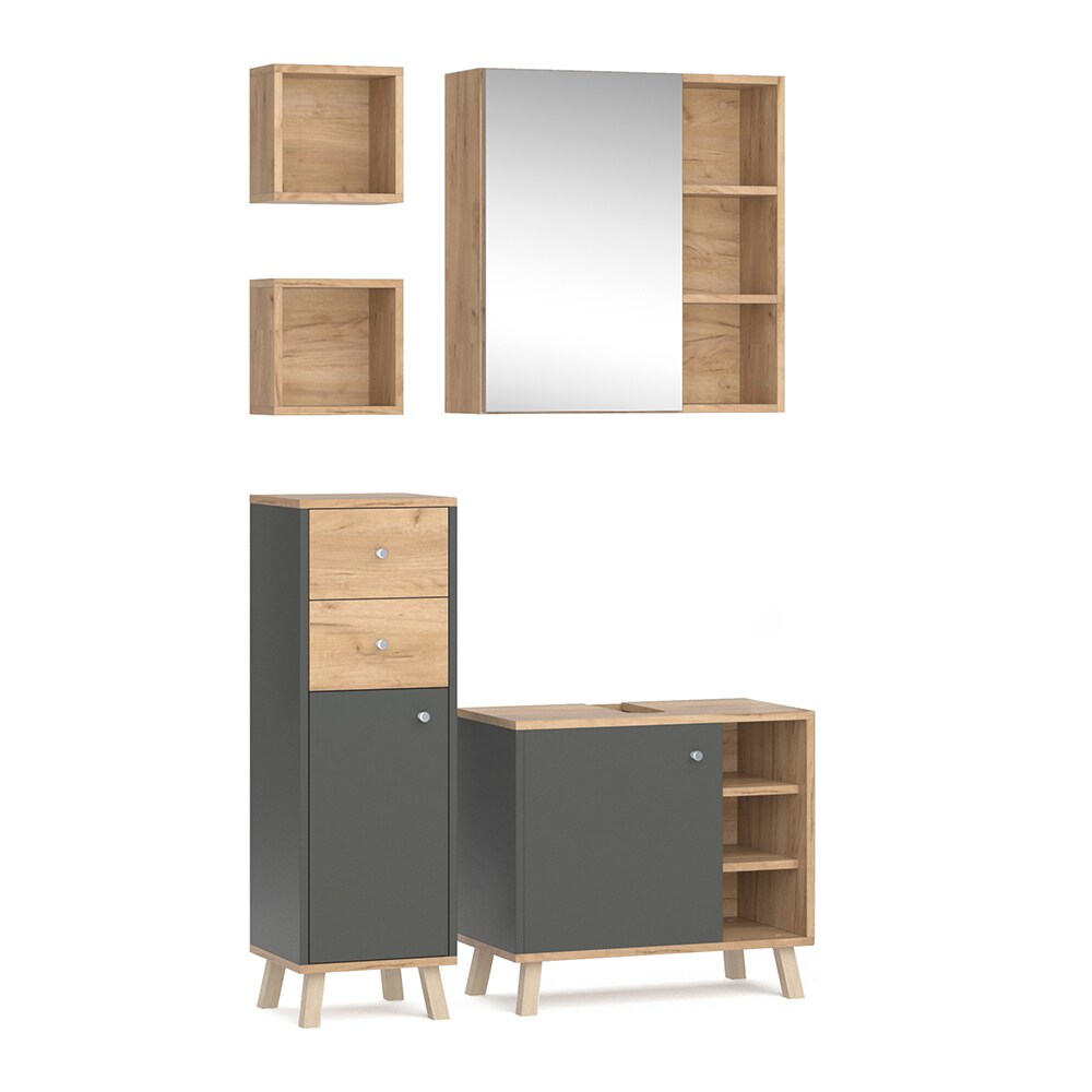 Vicco Badmöbelset Midischrank Waschtischunterschrank Spiegelschrank Senyo GK/ANT