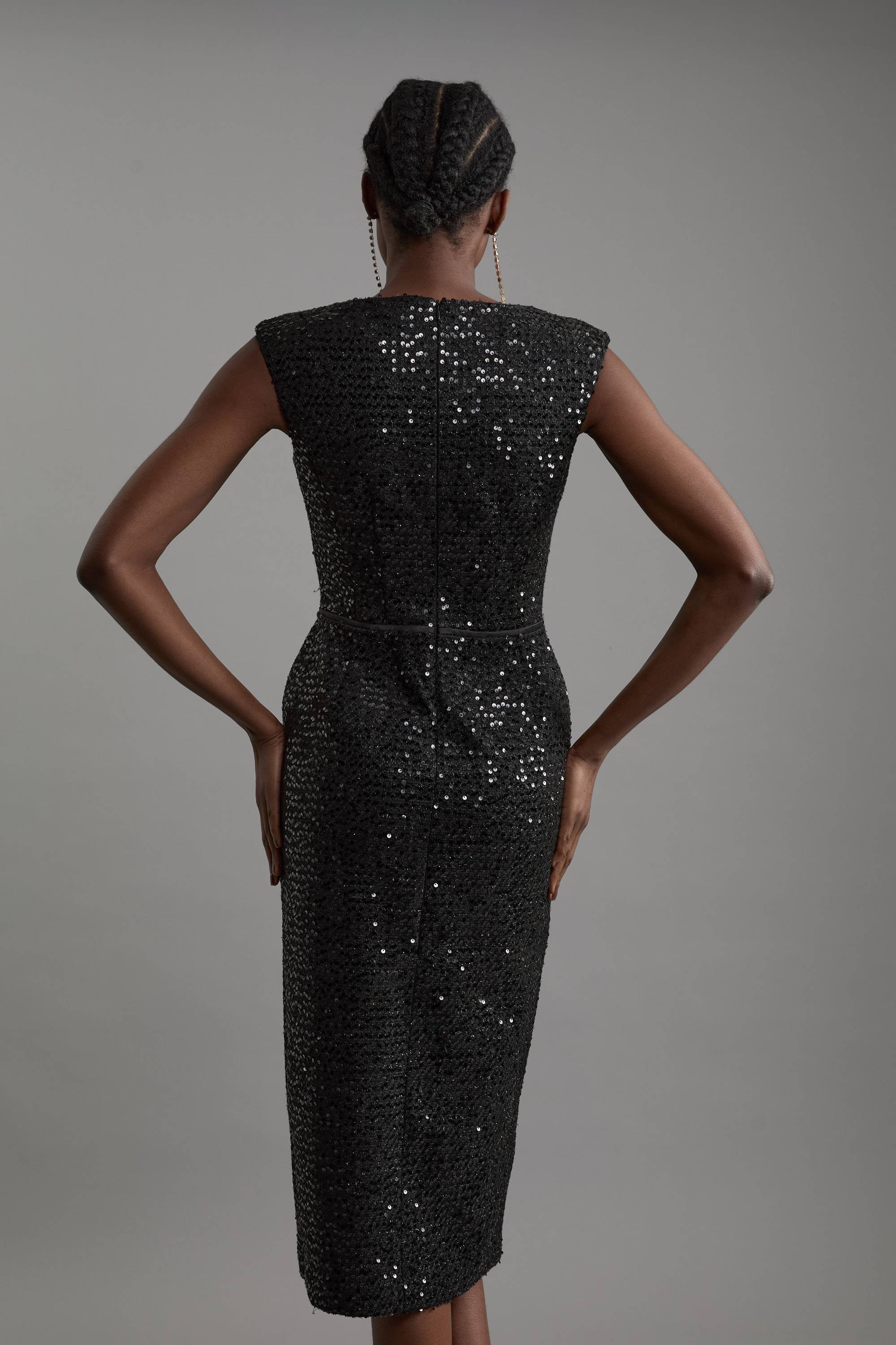 KarenMillen Robe midi sur-mesure en tweed à sequins avec taille basse