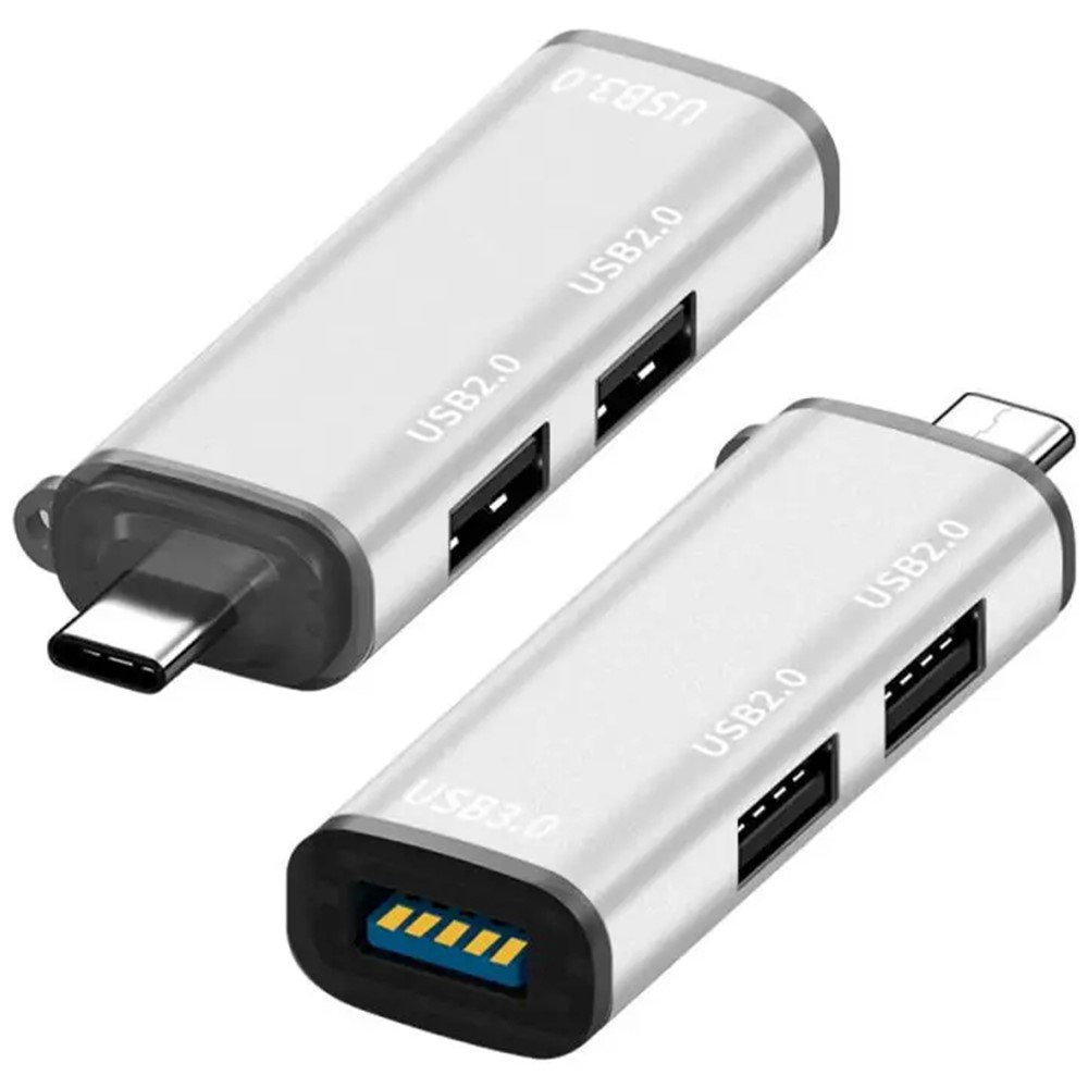 USB C (m) auf 2x USB 2.0 / 1x USB 3.0 (w) Daten Adapter Stecker (5 Gbit/s) - Silber