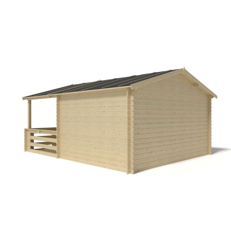 Abri de jardin en bois - 4x3 m - 20 m2 + terrasse avec balustrade et avant-toit en bois