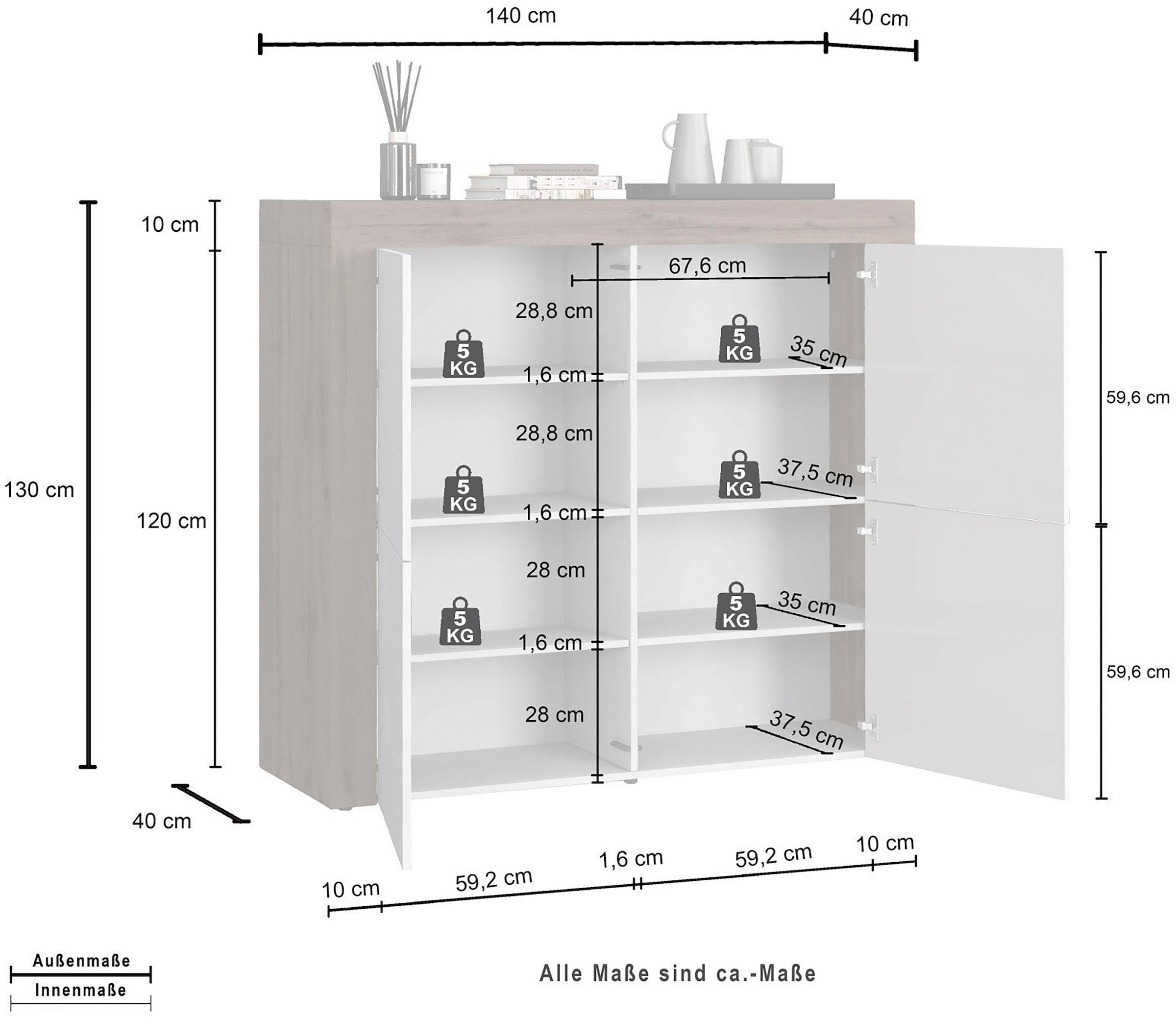 INOSIGN Highboard »CHRONOS Breite 140 cm mit 4 Türen und 8 Fächer 'Made in Italy'« 1 Stk. tlg. Hohes Sideboard, Kommode, Schrank, Grifflos mit Push to Open