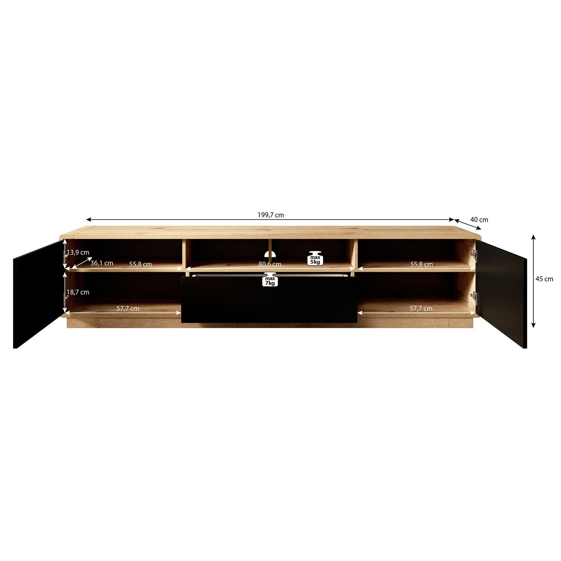 Acuna - TV-Meubel - Zwart/eiken - 200 cm