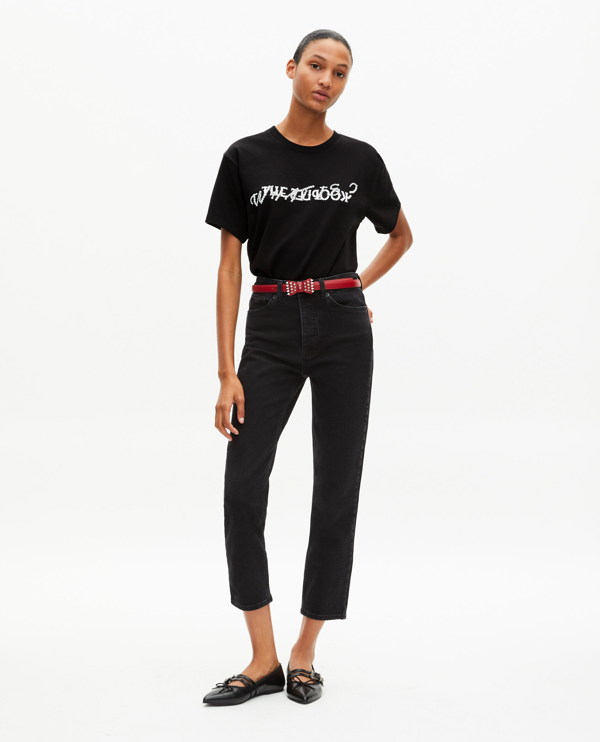 T-shirt What is avec perles noir