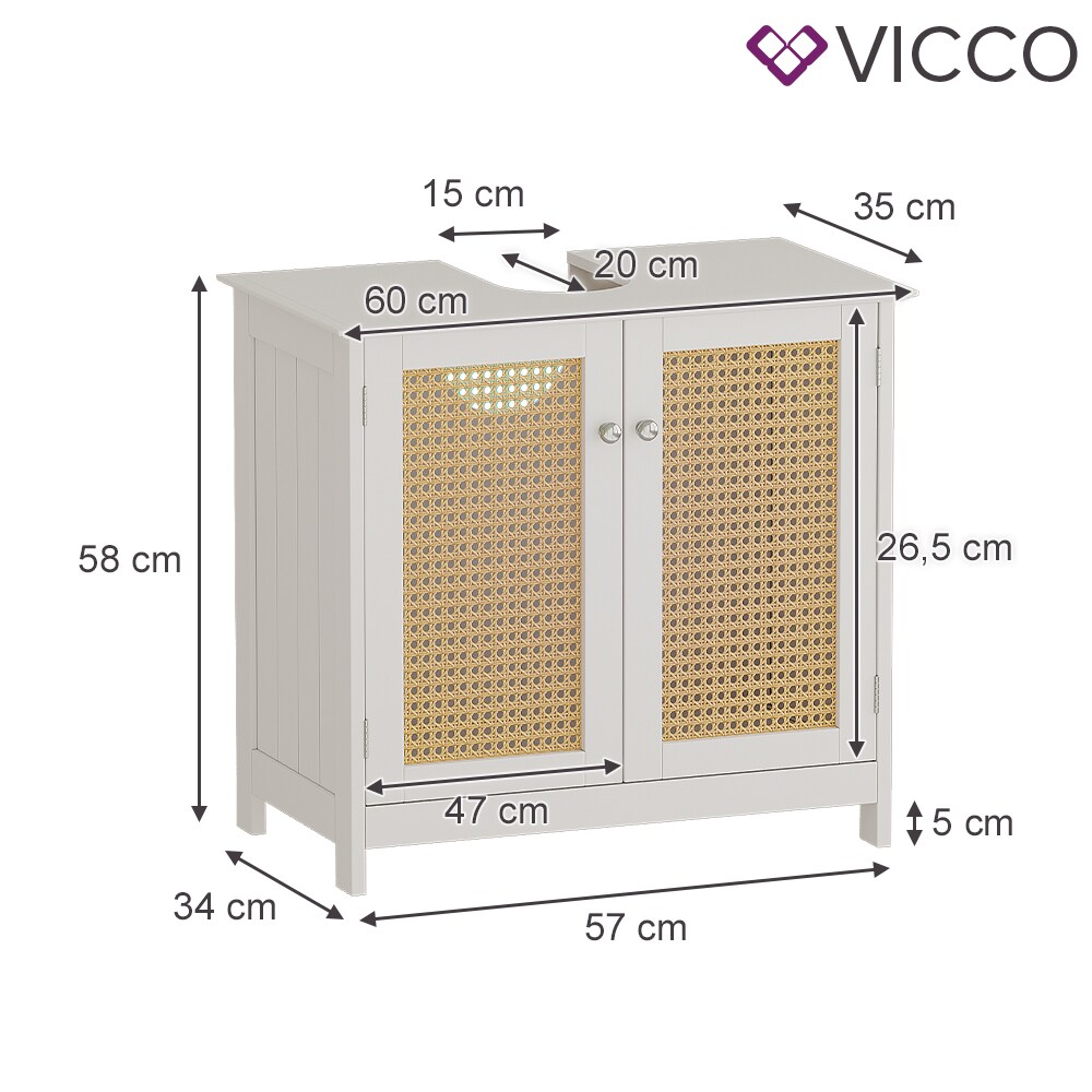 Vicco Waschtischunterschrank Rosario 60 x 58 cm, Weiß, 2 Türen, Badezimmer, modern