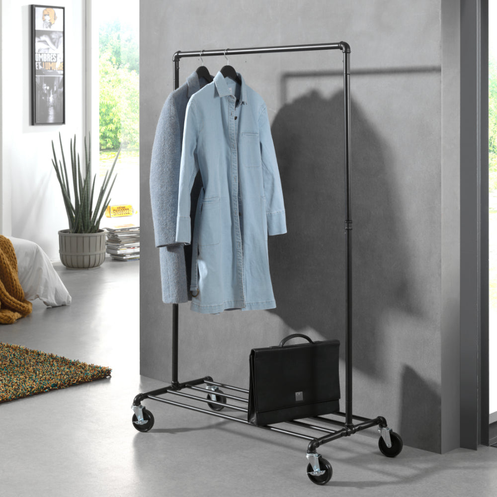 Mobiel kledingrek - 1 rail - zwart