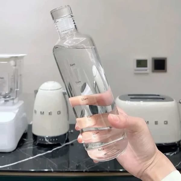 Glass vannflaske med tidsmarkør 500 ml gjennomsiktig