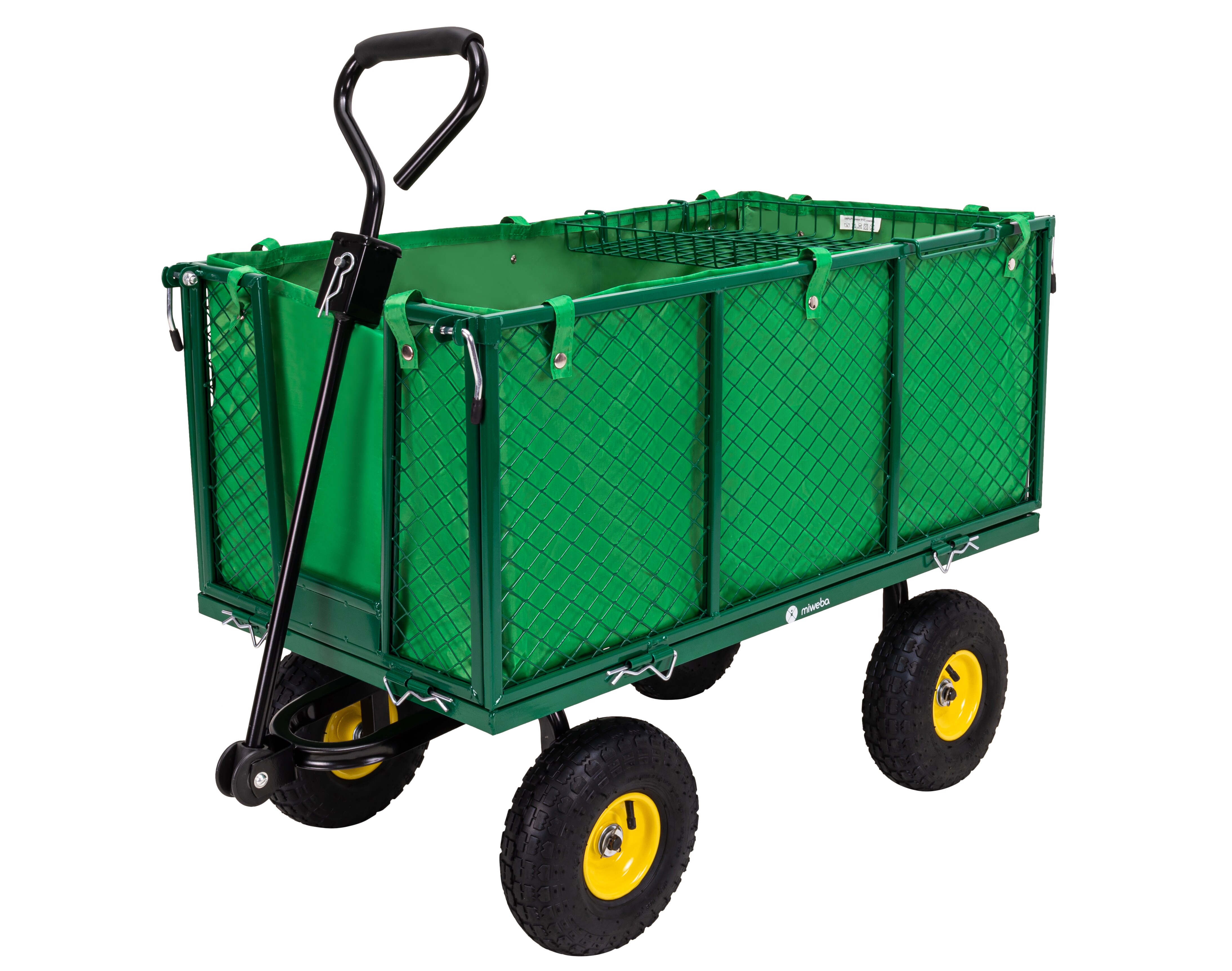 Miweba Bollerwagen MB-550, klappbare Seitenwände, Zuladung bis 550 kg, abnehmbare Polyesterplane (Grün)