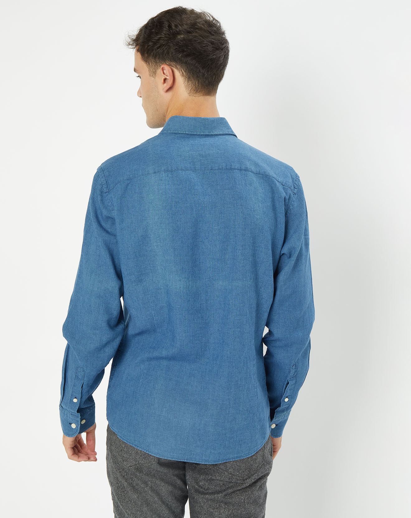 Hackett London Chemise en Lin & Coton Slim Fit Text micro imprimé bleu moyen