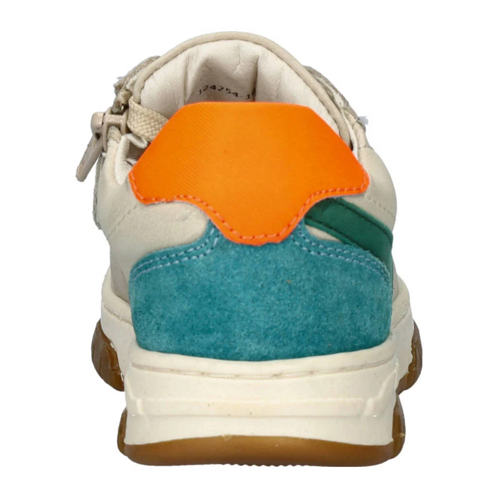 Nelson Kids leren sneakers beige/groen/oranje