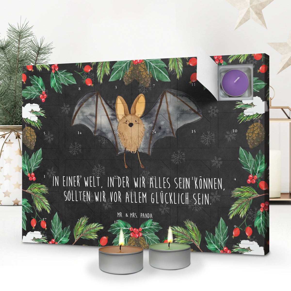 Mr. & Mrs. Panda Geurkaars Adventskalender Vleermuisvleugels - Zwart