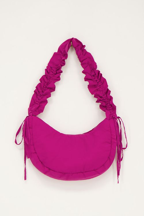 Fuchsia crossbody tas met ruffles