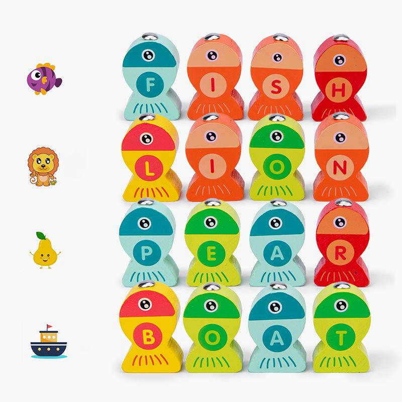 (30-tlg. Set) Magnetisches Holz Kinder Spielzeug Buchstaben Angeln Lernspiel - Bunt