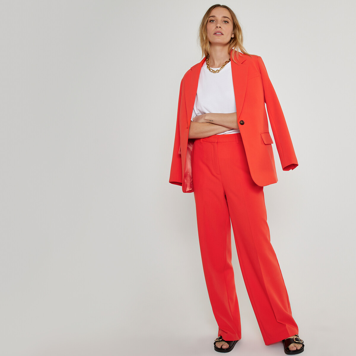 COLEÇÕES LA REDOUTE<br>Calças largas em poliviscose
