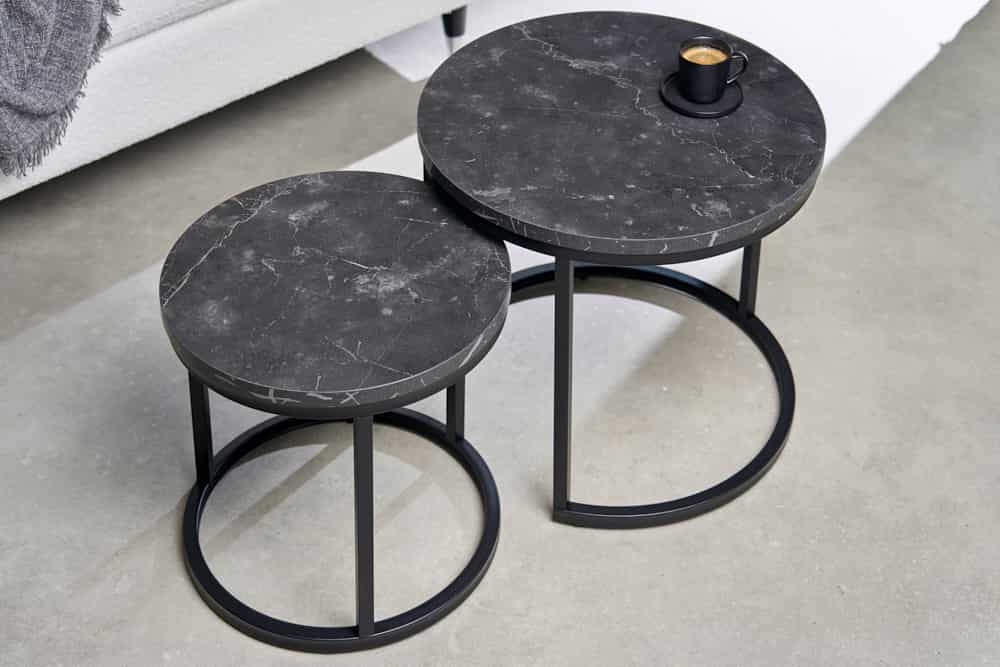 2er Set Beistelltisch ELEGANCE 45cm schwarz Marmor-Design Metallgestell rund