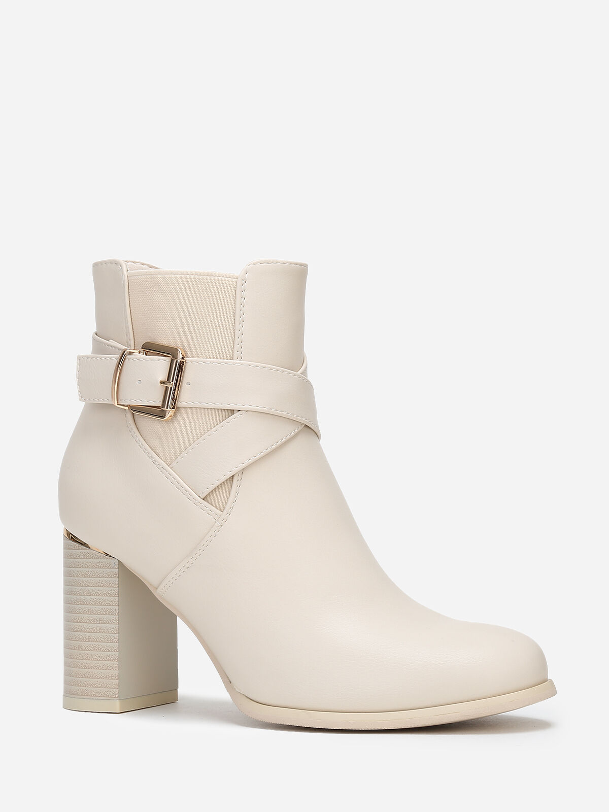 Bottines à bride croisée et boucle- Beige