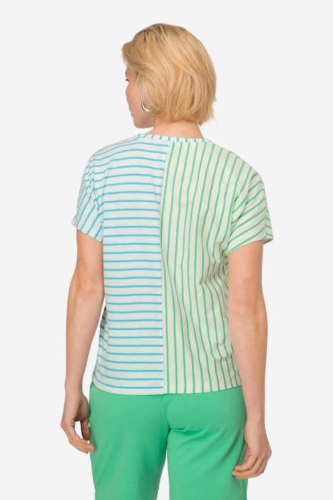 T-Shirt, Ringelmix, V-Ausschnitt, Halbarm, OEKO-TEX Made in Green