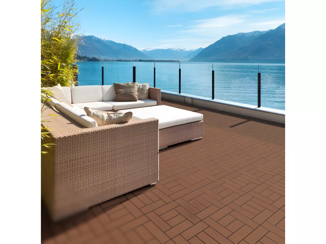 WPC carreaux de sol 30x30 cm 2m² mosaïque pour jardin piscine patio marron clair