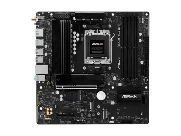 ASRock B850M Pro-A WIFI - Bundkort - micro ATX - Socket AM5 - AMD B850 Chipset - USB-C Gen2, USB 3.2 Gen 2, USB 3.2 Gen 1 - Wi-Fi 6E, 2.5 Gigabit LAN, Bluetooth - onboard grafik (CPU påkrævet) - HD Audio (8-kanaler)