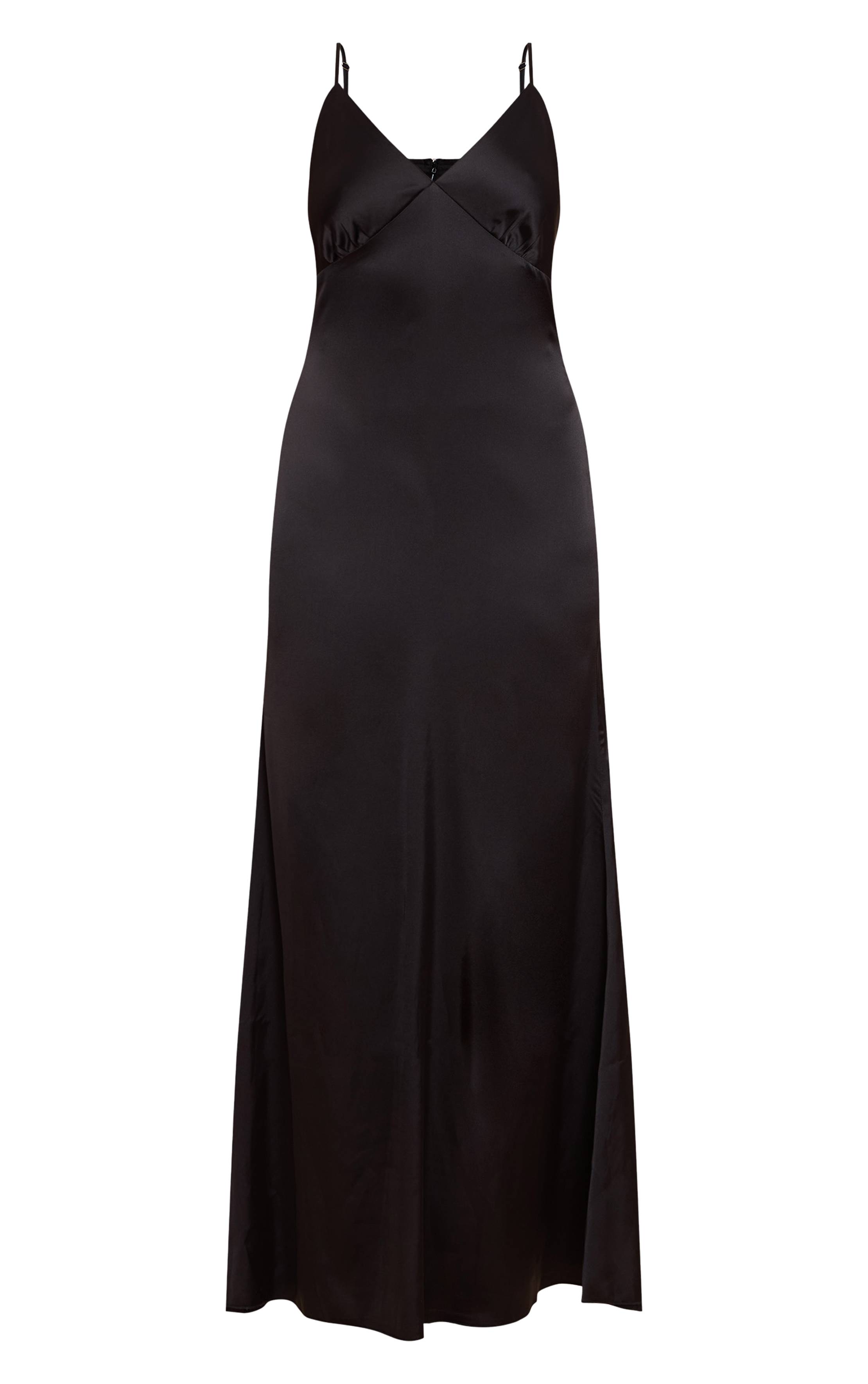 Noir Robe Longue Satinée À Fines Bretelles