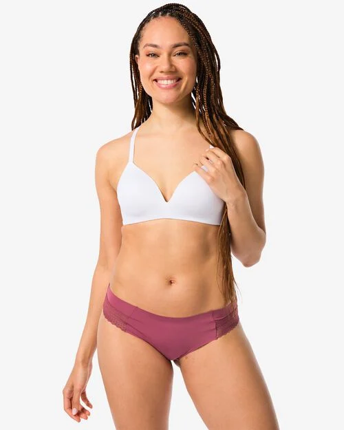 slip brésilien femme micro avec insert en dentelle rose foncé